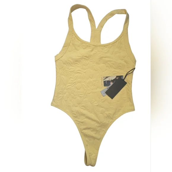 Twenty Montreal 3D Knit Citron One Piece Swimsuit Thong Textured Yellow Medium - Picture 3 of 12